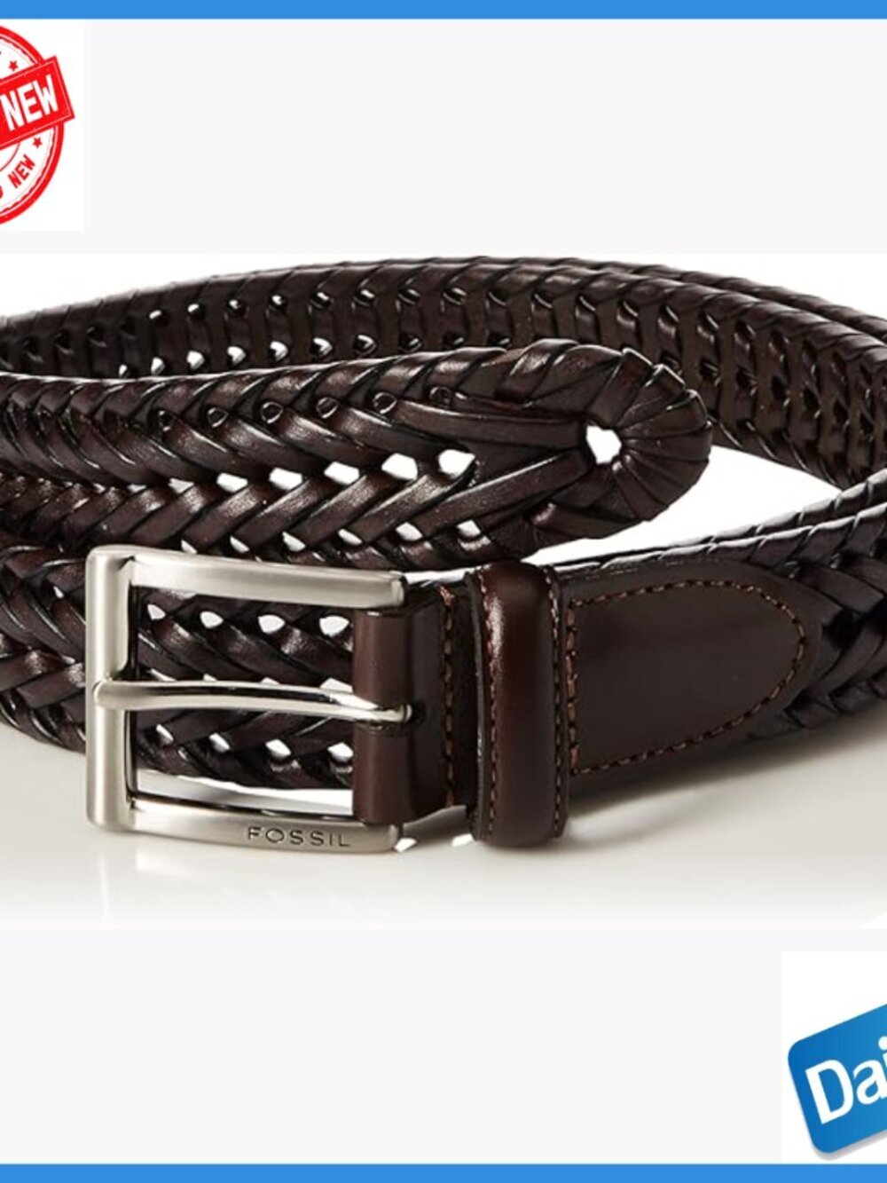 Men's Leather Belt 38 Inch Braided Style Silver Hardware